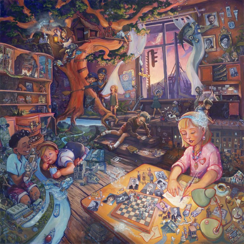 Obraz je přeplněný detaily. Při pohledu z blízka se ale otevřou netušené detaily, vtípky i hry.